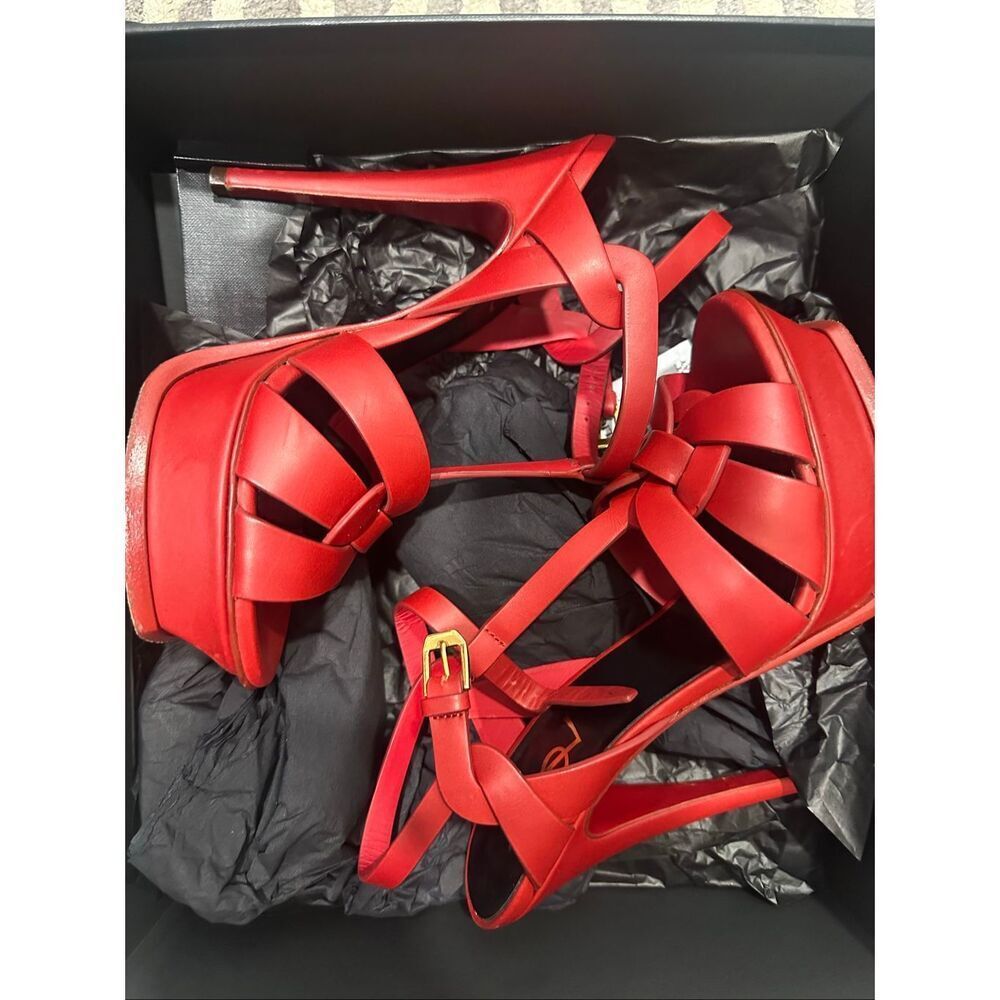 Saint Laurent Tribute Red Leather Platform Heels Size 37